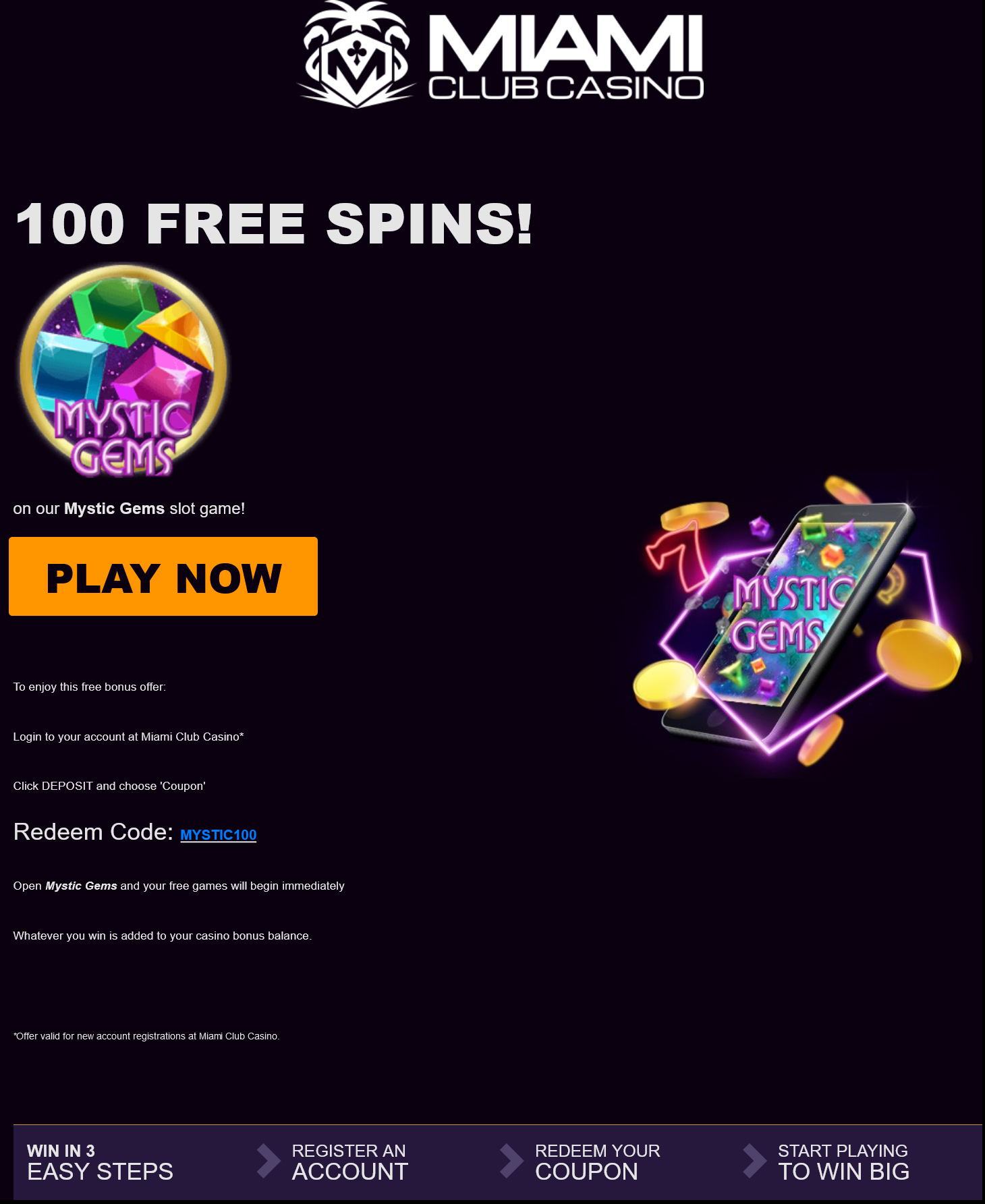 Miami Club Mystic Gems 100 Spins