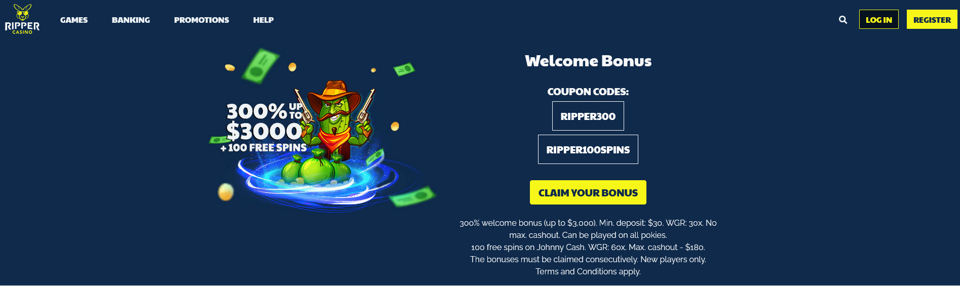 Ripper Casino 300%
                                                + 100 Spins