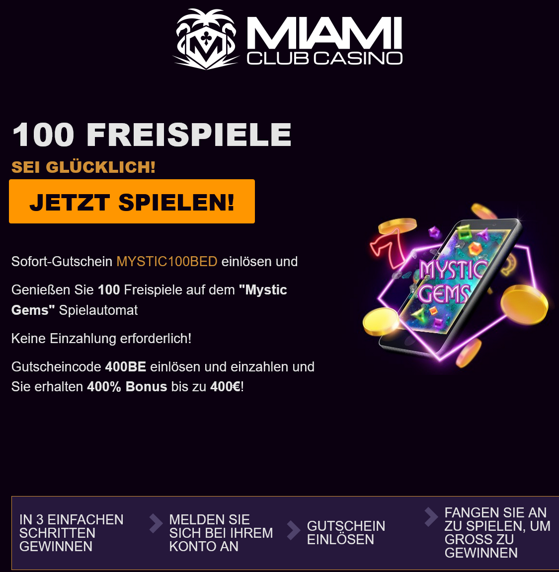 Miami Club BE
                          100 Free Spins (German)